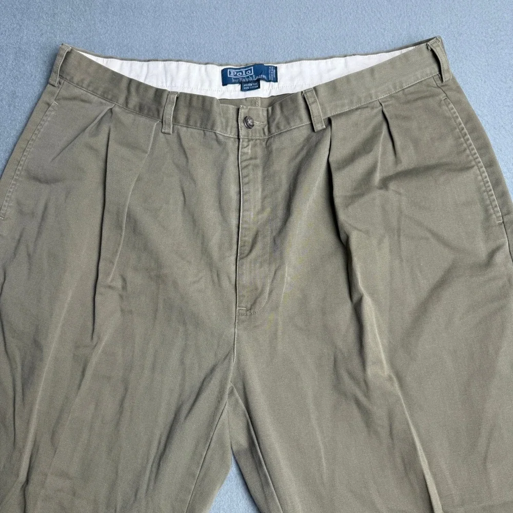 Polo Ralph Lauren Andrew Pant Mens 40x30 Khaki Tan Pleated Cotton Chino Trousers